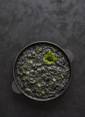 Spicy Mexican black chili with black beans. 