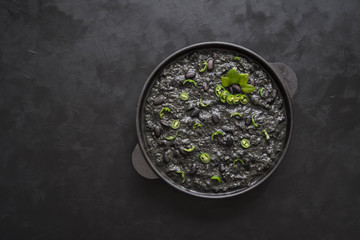 Spicy Mexican black chili with black beans. 