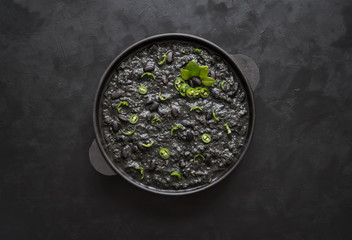 Spicy Mexican black chili with black beans. 