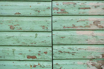 Fototapeta premium detail from old weathered green turquoise wood texture close-up