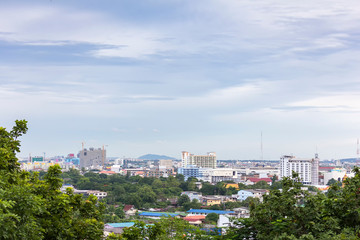 Beautiful view of town in chonburi city of thailand taken from hill in evening