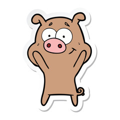 sticker of a happy cartoon pig