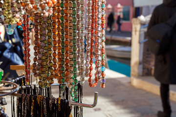 glass pendants in sale as souvenirs for tourist in Murano island, venice