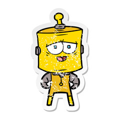 distressed sticker of a cartoon robot