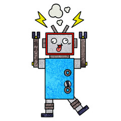 retro grunge texture cartoon crazy broken robot