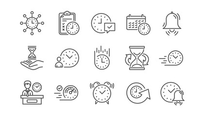 Time line icons. Calendar, Time management and Delivery. Hourglass linear icon set.  Vector