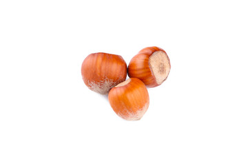 Raw hazelnuts isolated on a white background