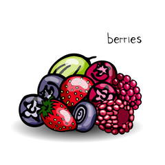 A set of bulk berries, drawn by hand.