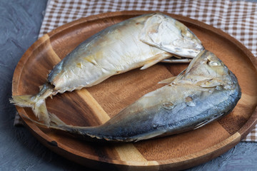 steamed Mackerel on wooden plate
