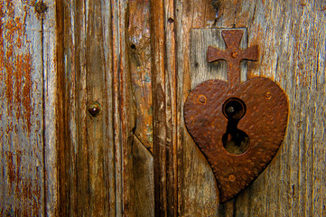 old lock on wooden door