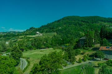 Fototapeta na wymiar Italy,La Spezia to Kasltelruth train, a view of a lush green hillside