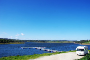 Obraz premium caravan in alqueva lake, south of Portugal