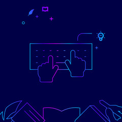 Hands Typing on Keyboard Vector Line Icon, Illustration on a Dark Blue Background. Related Bottom Border