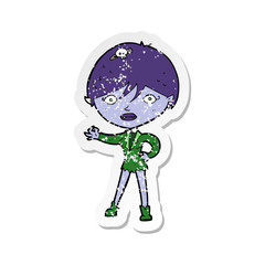 retro distressed sticker of a cartoon vampire girl