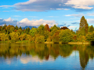 Beautiful landscape view during Autumn with reflection on water - Vancouver Canada