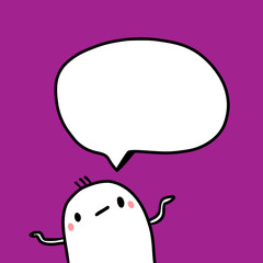 Cute marshmallow on violet font with speech bubble hand drawn illustration