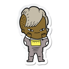 sticker of a cute cartoon girl with hipster haircut