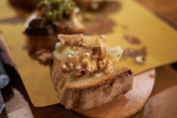 Bruschetta with walnut and gorgonzola cheese