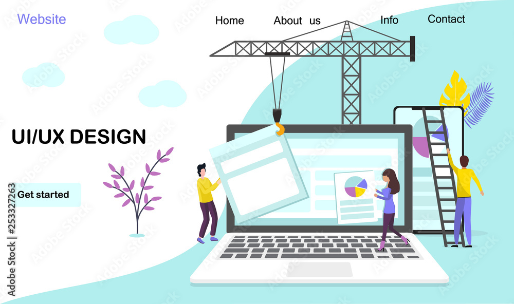 Wall mural ui design concept with character and text for designer. device content place infographic. software g
