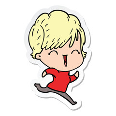 sticker of a cartoon laughing woman