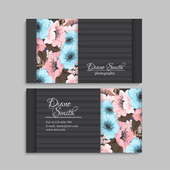 set of front and back of business card with flowers