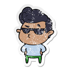 distressed sticker of a cartoon cool guy