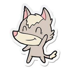 sticker of a friendly cartoon wolf