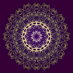 Floral Mandala. Vector Illustration. Repeating Sample Figure And Line. For Fashion Interiors Design, Wallpaper, Textile Industry. Anti-Stress Therapy Pattern. Purple gold color