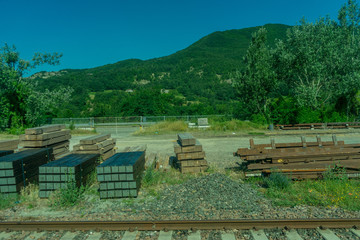Italy,La Spezia to Kasltelruth train, a wooden bench sitting in the grass