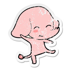 distressed sticker of a cute cartoon elephant dancing