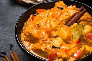 Chicken tikka masala with rice.