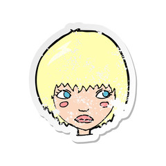 retro distressed sticker of a cartoon unhappy girl