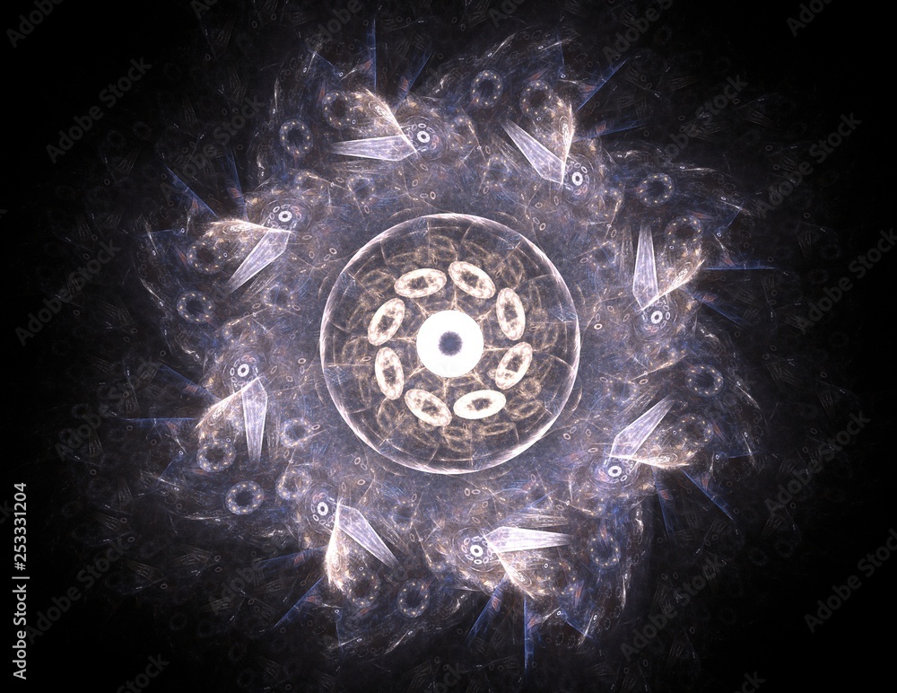 Poster lacy colorful clockwork pattern. digital fractal art design. abstract design of sacred symbols signs