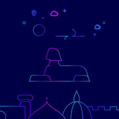 Great Sphinx of Giza, Egypt Vector Line Icon, Illustration on a Dark Blue Background. Related Bottom Border