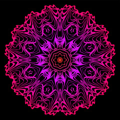 Decorative Mandala. Vector Illustration. Isolated. Tribal Ethnic Ornament With Mandala. Anti-Stress Therapy Pattern. Indian, Moroccan, Mystic, Ottoman Motifs. Black, purple color