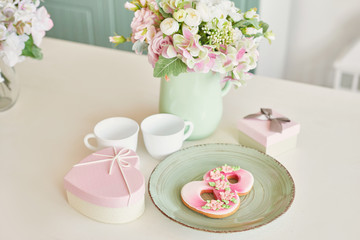 Gingerbreads for March 8 in the bright kitchen with flowers