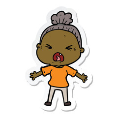 sticker of a cartoon angry old woman