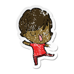 distressed sticker of a cartoon woman talking
