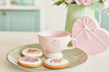 Gingerbreads for March 8 in the bright kitchen with flowers