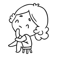 line drawing of a cute kawaii lady