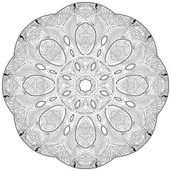Hand drawn zentangle circular ornament for coloring page.