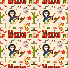 seamless pattern_6_illustration in flat style, the theme of Cinco de mayo celebration, consists of illustrations of Mexican theme