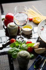 mineral water on the table. Dining room water in the glass. Healing water on the table