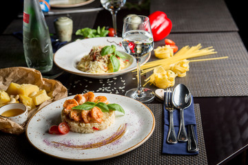 Delicious salad from the chef. Delicacy. Serving. Caucasian cuisine.