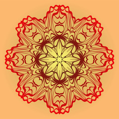 Beautiful Floral Ornament. Vector Illustration. Tribal Ethnic Ornament With Mandala. Anti-Stress Therapy Pattern. Indian, Moroccan, Mystic, Ottoman Motifs. Sunrise color