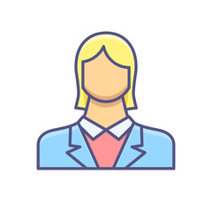 Employee Woman Filled Related Flat Vector Icon.