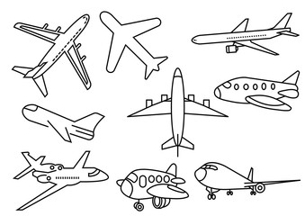 thin line icons set,transportation,Airplane,vector illustrations