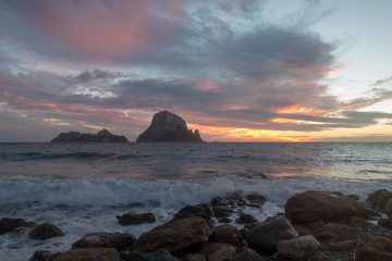 A beautiful sunset on the island of Es Vedra, Ibiza