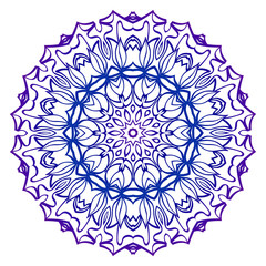 Indian Floral Mandala Pattern. Vector Henna Tattoo Style. Can Be Used For Textile, Greeting Card, Coloring Book, Phone Case Print. Blue purple gradient