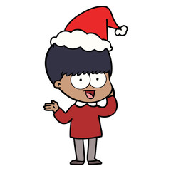 happy line drawing of a boy wearing santa hat